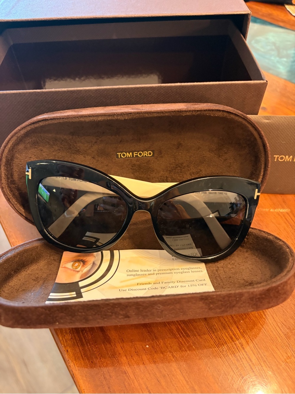 Tom Ford Black Cat-Eye Sunglasses with Gold T Accents